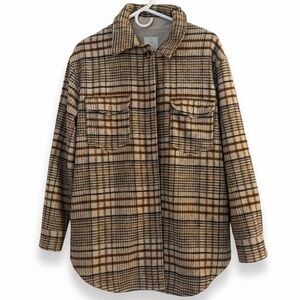 Joie Plaid Oversized Shacket in Brown and Cream Sz L